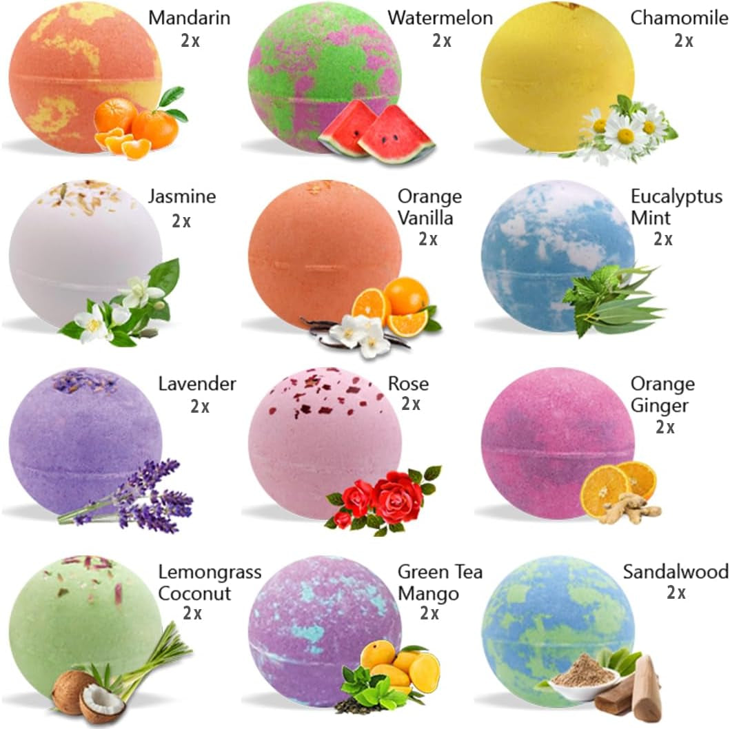 Valentines Bath Bombs for Women Gift Set - 24 Natural & Organic Bath Bombs with Essential Oils & Moisturizing Shea Butter, Spa Birthday Gift, Selfcare Gifts for Her, Women, Teen Girls Bridesmaid Gift