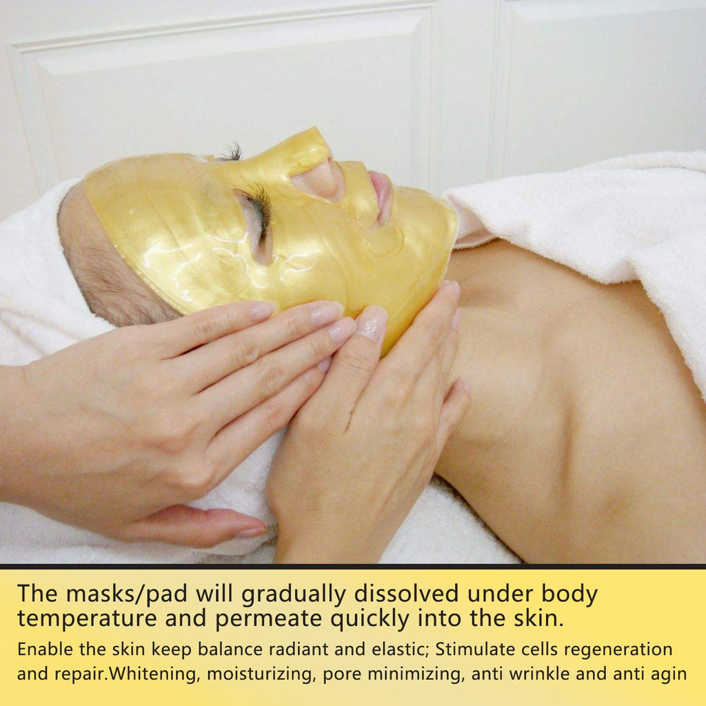 24K Gold Bio Collagen Crystal Face Mask + Eye Mask + Lip Mask, anti Ageing Skin Care (5Pairs/Set)