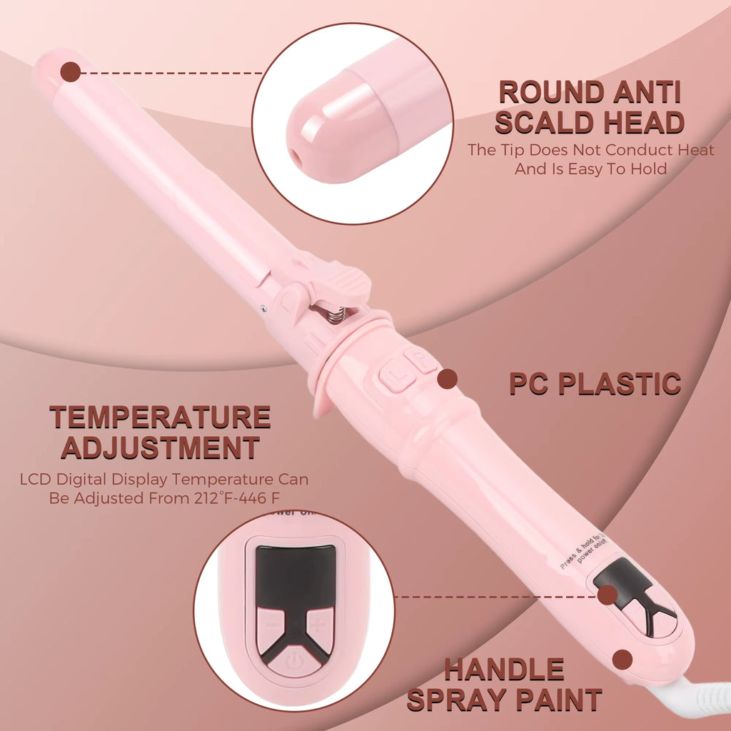 28Mm Automatic Curling Iron Wand LCD Display Adjustable Rotating Auto Hair Styling Curler