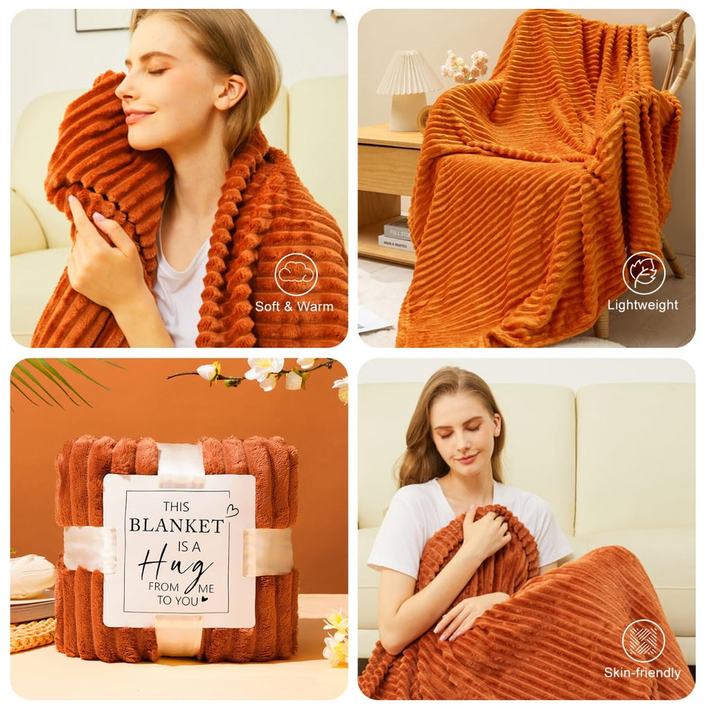 Valentines Day Gifts Basket for Her Wife,Orange Birthday Gifts for Mom Women Her Girlfriend Coworker W/Fall Cozy Socks&Blanket,Autumn Self Care Package Bath Set,Birthday,Valentines Gifts Box for Women